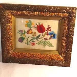 Vintage Crewel Embroidery and Vintage Frame